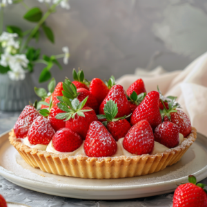 Strawberry tart with glossy fruits